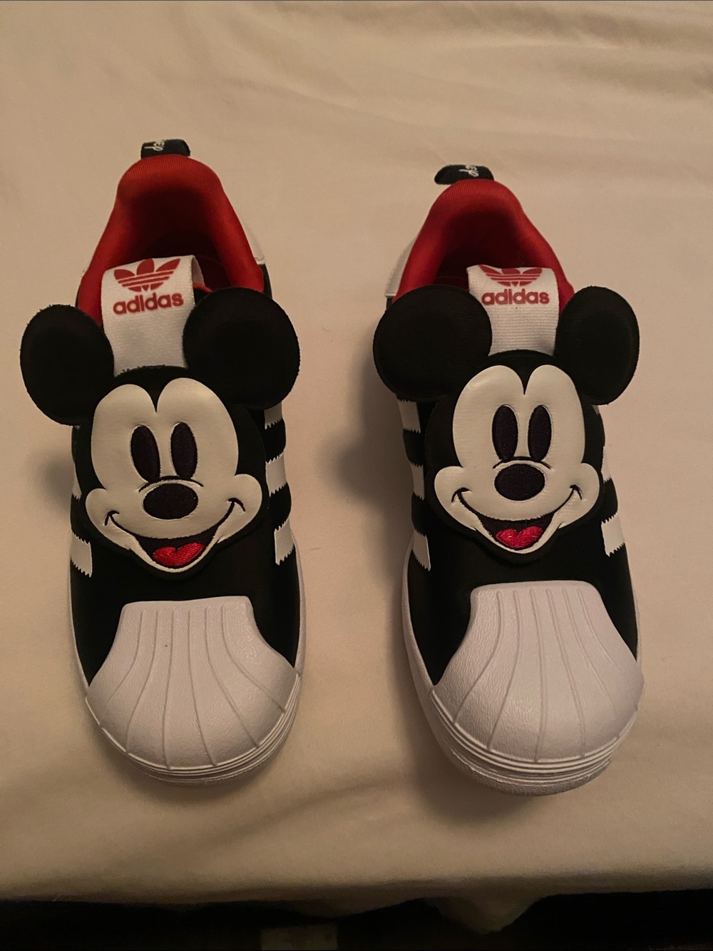 adidas Kids Black, White & Red Mickey Mouse Slip-On Sneakers